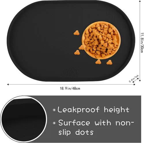 Vista 2 de Estera de silicona 100% impermeable con borde elevado de 1.27 cm libre de BPA para comida de perros, tapetes para alimentación de gatos y perros que