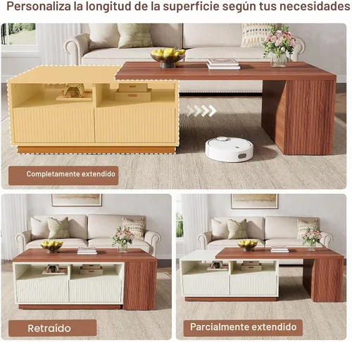 Vista 7 de Tribesigns Mesa auxiliar extensible con 2 cajones de almacenamiento, mesa reversible para sala de estar con estantes y parte superior ajustable