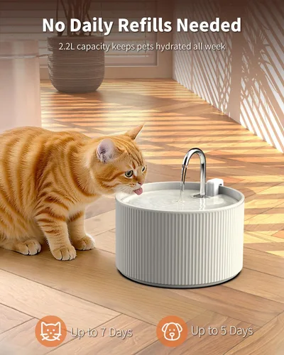 Vista 3 de fuente de agua de cerámica para gatos, fuente de agua automática para mascotas de 2.2L/74oz, dispensador para gatos ideal para gatos, perros