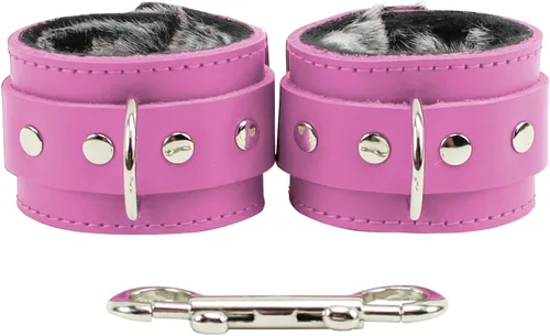 Vista 4 de Abigail - Puños combinados para muñeca, tobilleras, piel de latigo, forro de piel sintética de chinchilla (rosa)