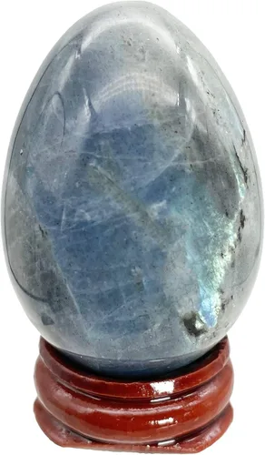 Vista 6 de Fekuar Figura de huevo de piedra, cristal curativo pulido, escultura de esfera de huevos de Pascua con soporte de madera, piedra de ojo de tigre