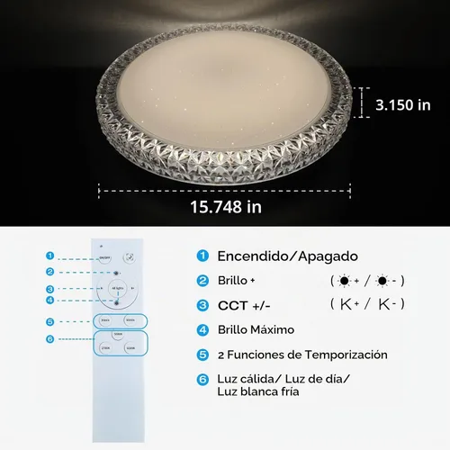 Vista 3 de OOWOLF Lámpara de techo LED, 40 W, 15.4 pulgadas, luz de techo regulable, brillo ajustable, lámpara de techo moderna cerca de luces de techo