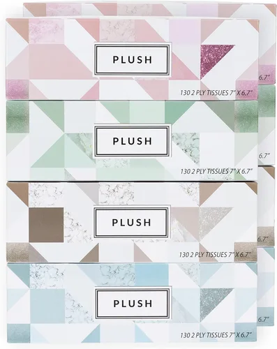 Vista 2 de Pañuelos faciales de felpa de 130 por caja, tamaño de 7 x 6.9 pulgadas, 2 capas, suaves, lisos, ideales para baño, oficina, tienda, escuela, hogar