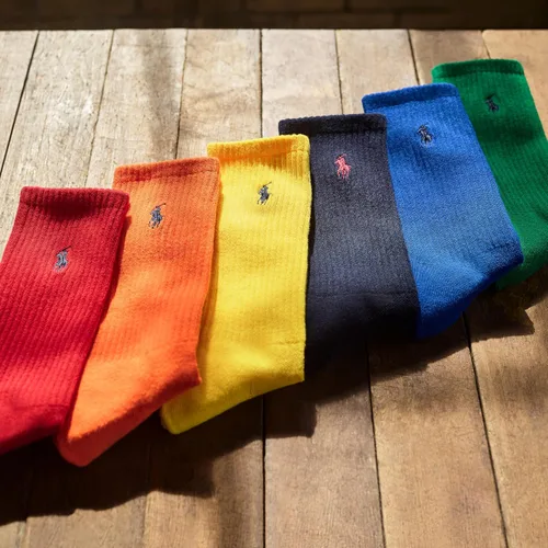 Vista 3 de POLO RALPH LAUREN Calcetines deportivos clásicos multicolor para hombre, paquete de 6 pares, amortiguación atlética y cómoda, Rayas trenzadas