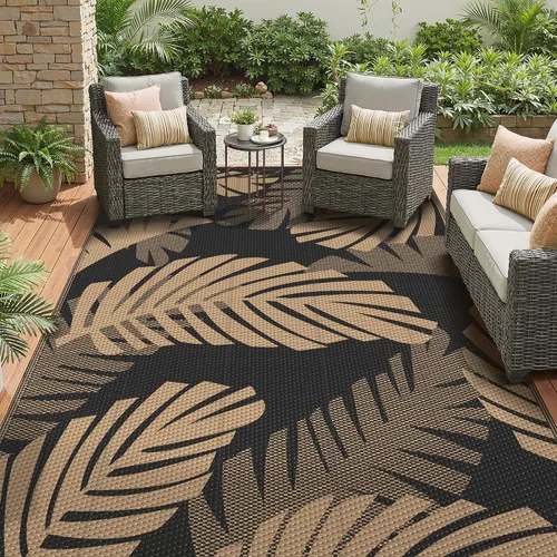 Vista 26 de GENIMO - Alfombra para exteriores de 6 x 9 pies, para patio, espacios amplios, reversible, de pajillas de plástico, alfombra impermeable para Azul