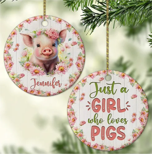 Vista 23 de Hyturtle Adorno de Navidad personalizado para los amantes de los osos, adorno de cerámica con nombre personalizado de Just A Girl Who Loves Bears