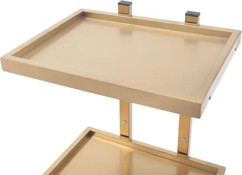 Vista 8 de Xuthusman Bandeja plegable de 2 niveles, carrito de 4 ruedas, estante de almacenamiento con bandeja de servicio de acero inoxidable (dorado)