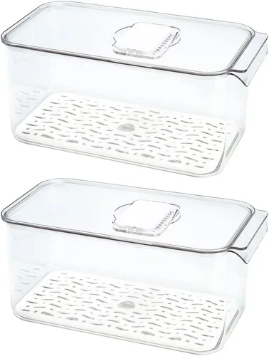 Vista 6 de SANNO Contenedores para verduras y frutas para nevera, contenedores para congelador, organizador de refrigerador con tapa de ventilación y bandeja