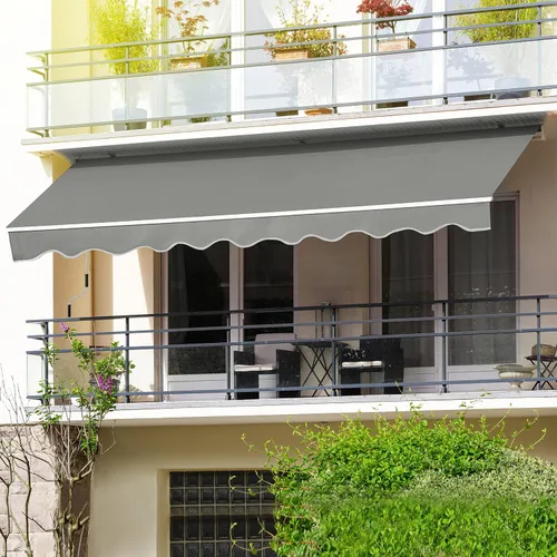 Vista 13 de MUPATER Toldo retráctil de 10 x 8 pies para patio, refugio al aire libre para terraza con manivela manual, proyección de 96 pulgadas, beige