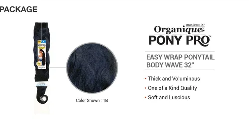 Vista 3 de Organique Mastermix Cola de caballo sintética Pony Pro Wrap Around – Body Wave 32 pulgadas (color: P4/30)
