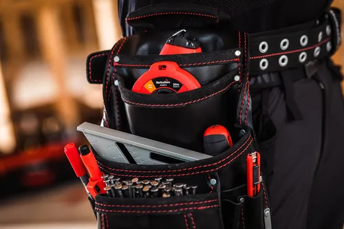 Vista 9 de Hultafors Work Gear HT5433 Carpenter's - Bolsa de cuero resistente para uñas y herramientas, bolsillos frontales con doble fuelle