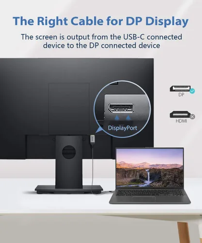 Vista 5 de Cable USB C a DisplayPort 8K a 120Hz 4FT, cable Tpye-C a DP 2.1