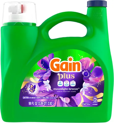 Vista 14 de Gain Detergente líquido para ropa Plus, más limpio, más fresco, ahora con aroma Oxi, Moonlight Breeze, 99 onzas líquidas, 75 cargas