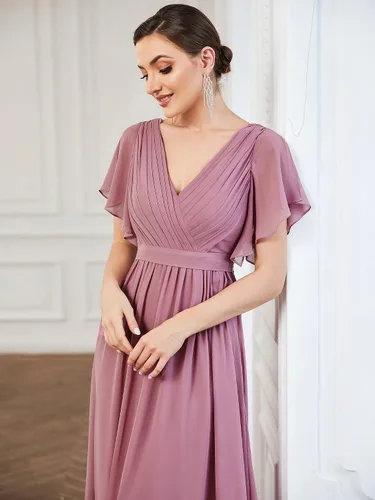 Vista 5 de Ever-Pretty Vestido de noche formal de gasa con cuello en V y mangas para mujer 0164A