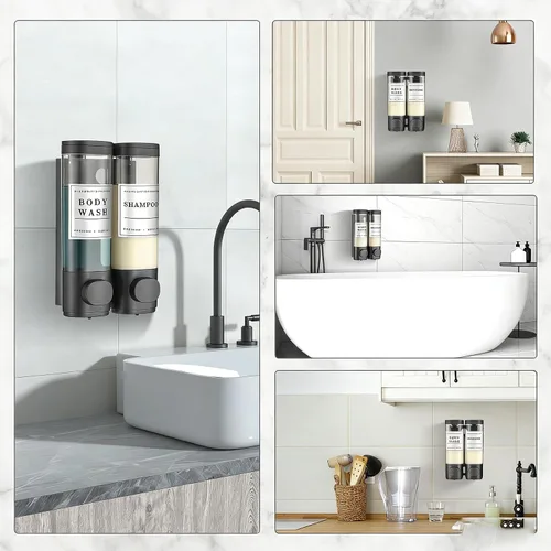 Vista 6 de Dispensador de champú y acondicionador de baño, dispensador de jabón de ducha montado en la pared, dispensador de champú para pared de ducha, sin