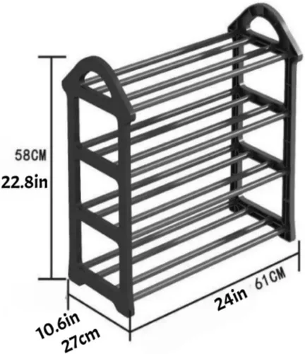 Vista 3 de Organizador de zapatos de 4 niveles, negro, 24 pulgadas de ancho x 10.6 pulgadas de profundidad x 22.8 pulgadas de alto, capacidad para 12 pares