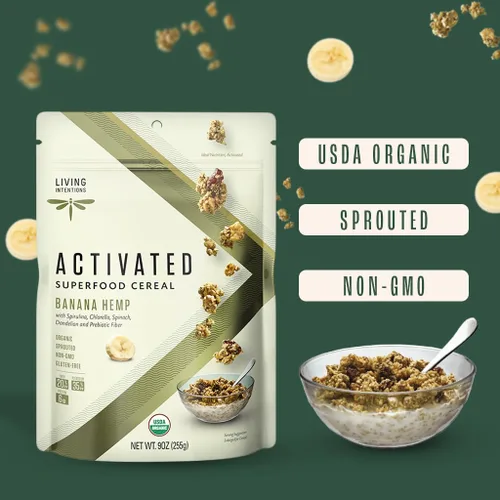 Vista 4 de Living Intentions cereal súper alimento, banana cáñamo, con Probióticos, 9 onzas