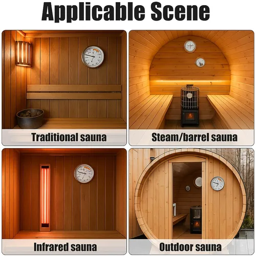 Vista 5 de Combo de termómetro e higrómetro para sauna – Medidor preciso de temperatura y humedad para salas de sauna, Rango de temperatura 70-250°F, Rango