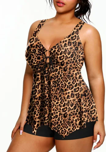 Vista 5 de Holipick Traje de baño tankini de dos piezas con pantalones cortos para mujer, con control de abdomen