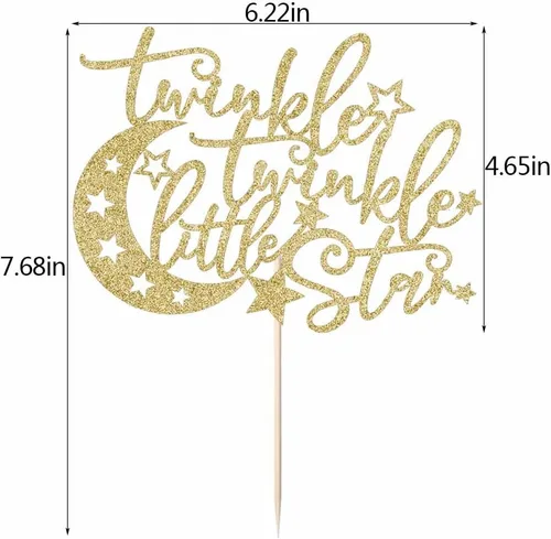 Vista 4 de Decoración para tartas Twinkle Little Star, bonita decoración temática de estrellas y luna, ideal para baby showers, decoraciones de fiesta
