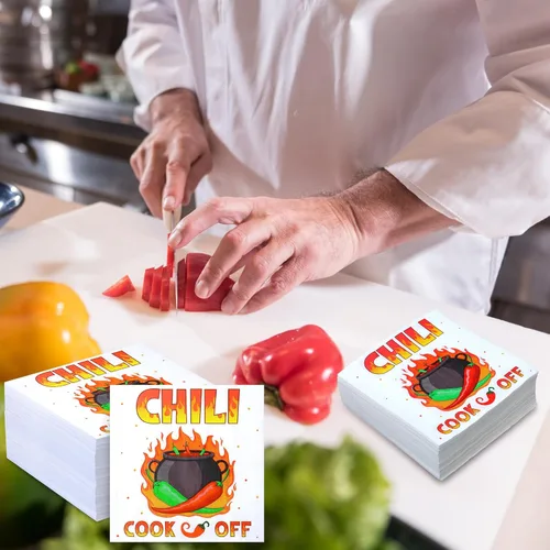 Vista 5 de Qilery 100 servilletas de cocina con chile para decoración de fiesta, 6.5