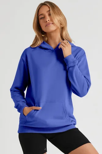 Vista 4 de SHEWIN - Sudadera casual con capucha de manga larga para mujer, ligera, color liso, holgada, con bolsillo
