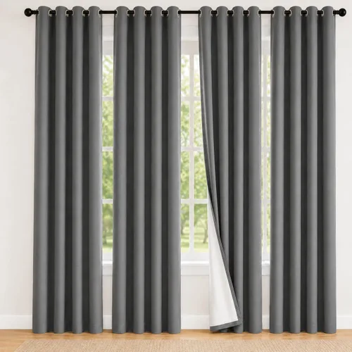 Vista 48 de 2 paneles de cortinas 100% opacas, de peso medio, con aislamiento térmico y ojales para dormitorio, sala de estar, tratamiento de ventana