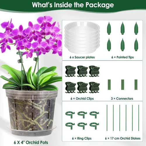 Vista 3 de Paquete de 6 macetas de plástico para orquídeas con agujeros 6 paquete