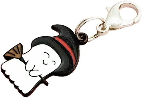 Vista 6 de Happy Ghost Witch Zipper Pull or Keychain Keyring in Black & White Enamel with Black Base