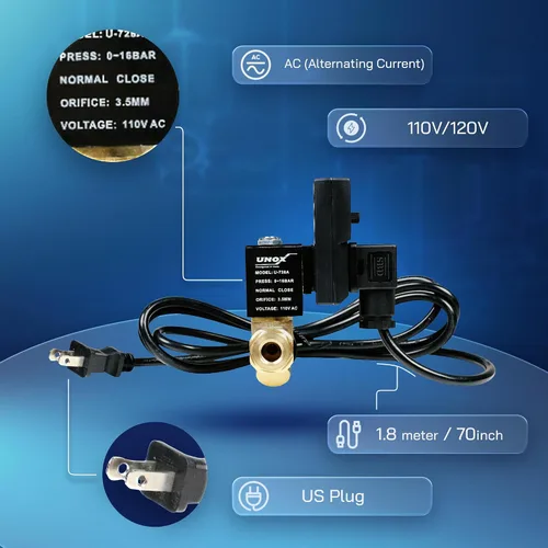 Vista 4 de Válvula de drenaje electrónica UNOX para compresor de aire, 1/2" NPT a 1/4" NPT 110/120V CA Válvula de drenaje de tanque temporizada automática