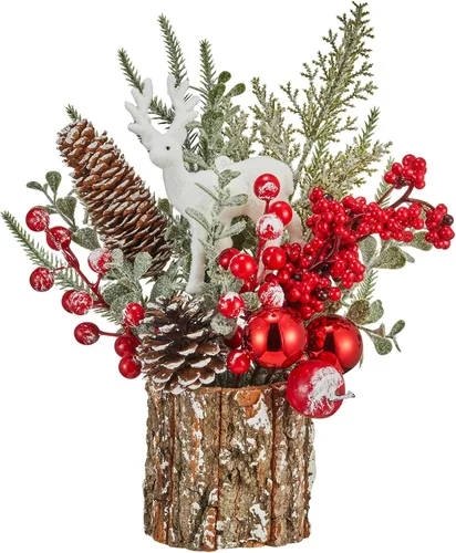 Vista 5 de Decoración Navideña Árbol de Navidad pequeño con luces - Mini árbol de Navidad artificial de mesa iluminado con adornos navideños gnomos