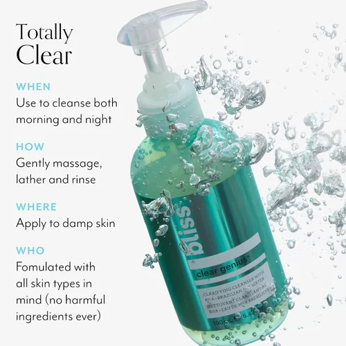 Vista 7 de Bliss Clear Genius Limpiador de gel clarificante, 6.4 onzas líquidas, ácido salicílico BHA para purificar los poros, eliminar el exceso de aceite