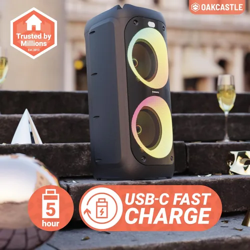 Vista 5 de Altavoz portátil Bluetooth para fiesta Potencia de 80W y batería recargable de hasta 5H Gran altavoz Bluetooth 2.0 con micrófono con cable