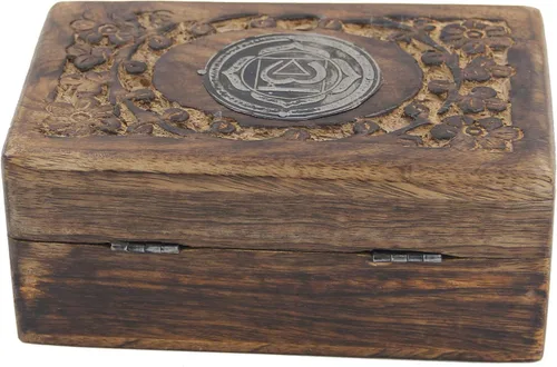 Vista 4 de Caja de almacenamiento de madera tallada a mano para joyas de chakras (raíz)