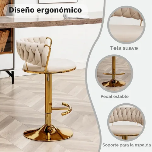 Vista 4 de Canxkun Gold - Juego de 2 taburetes de bar, sillas de bar de altura de mostrador con respaldo bajo, taburetes de bar de altura ajustable de Beige