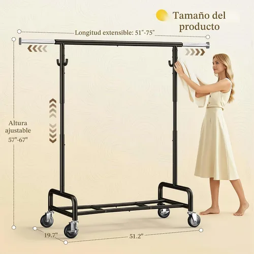 Vista 9 de Raybee Perchero resistente de 75 pulgadas de ancho, 450 libras, almacenamiento de ropa de metal con estante, ruedas con bloqueo y tapones