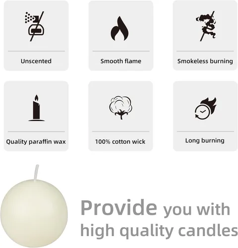 Vista 6 de Velas de bola de marfil pálido de 2 pulgadas