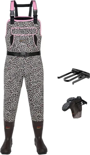 Vista 9 de HISEA - Zancudas de neopreno de 4.5 mm para mujer con estampado de leopardo, impermeables, para pesca y caza, con botas aisladas Leopardo árabe