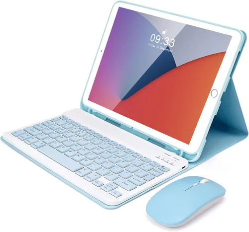 Vista 14 de SOPPY Funda con teclado Bluetooth con mouse para iPad de 6ª/5ª generación, iPad Pro de 9.7 pulgadas, Air 1/2, teclado inalámbrico desmontable