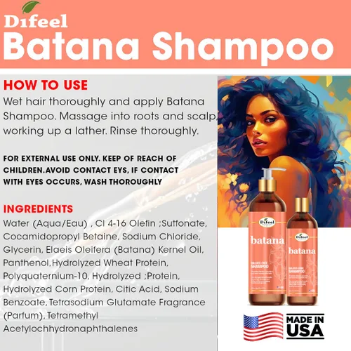 Vista 6 de Difeel Batana Shampoo 33.8 onzas - Champú fortalecedor sin sulfato para un cabello más grueso, más suave y manejable
