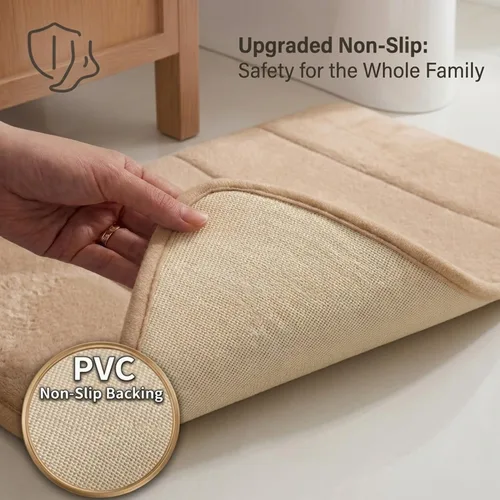 Vista 5 de Juego de 2 alfombras de baño de espuma viscoelástica, súper suaves, absorbentes, de secado rápido, alfombras de baño de espuma viscoelástica