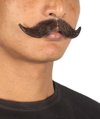 Vista 3 de HPO Hombres HandLebar Style Mustache Set Mixto Negro Cosplay Facial Hair