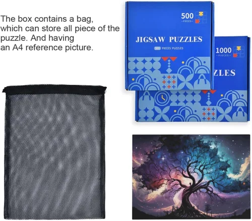 Vista 7 de Rompecabezas de galaxia y árbol, material compuesto de madera de papel, con bolsa de almacenamiento e imagen de referencia, fácil de resolver