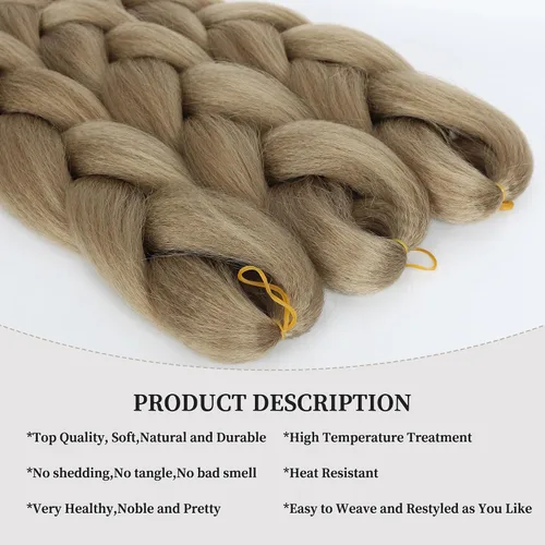Vista 3 de Extensiones de cabello trenzado rubio natural, color rubio miel, trenzado a ganchillo, fibra sintética de alta temperatura para mujeres, 24 27#