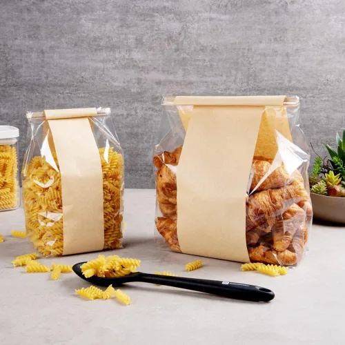 Vista 6 de Restaurantware -Bag Tek - Bolsas de corbata de estaño kraft de 4.6 x 3.5 x 12.5 pulgadas, 100 bolsas resellables para panadería, fondo plano