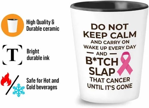 Vista 3 de Vaso de chupito contra el cáncer de 1.5 oz – Btch Slap That Cancer – Regalo de condolencias para el cáncer de mama Mujer fuerte Apoyo Quimioterapia
