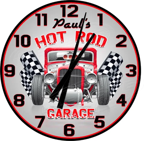 Vista 5 de Clásico Hot Rod Garage 12" de diámetro de aluminio de metal redondo reloj de pared