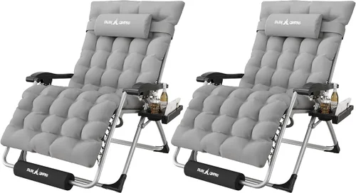 Vista 15 de Silla de gravedad cero de gran tamaño, plegable, reclinable, acolchada Rojo Extragrande