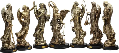 Vista 2 de Ebros - Estatua de Arcángel del Consejo Angélico de la Iglesia Católica Ortodoxa Oriental, estatua de 8 pulgadas de alto con placa de nombre