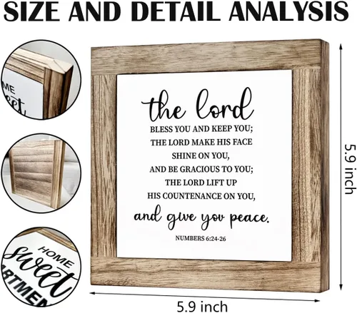 Vista 2 de Letrero de caja con versículo bíblico con números 6:24-26, con texto en inglés "The Lord Bless You and Keep You", placa de madera de regalo, letrero